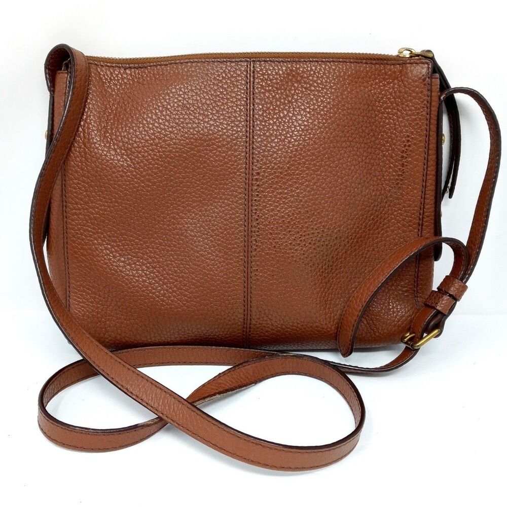 Fossil Pebbled Leather Crossbody Bag Purse Adjustable Strap Zip Closure - Picture 3 of 11